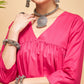 InWeave Women's Fuchsia Flared Kurta Palazzo Set - Swadesiicart