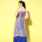 InWeave Women's Ink Blue Strappy Kurta Set With Peach Organza Cape - Swadesiicart