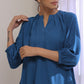 trueBrowns Classic Blue Dobby Pleated Co-Ord Set - Swadesiicart