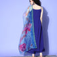 InWeave Women's Strappy Set In Ink Blue With Blue Fuschia Floral Organza Dupatta - Swadesiicart