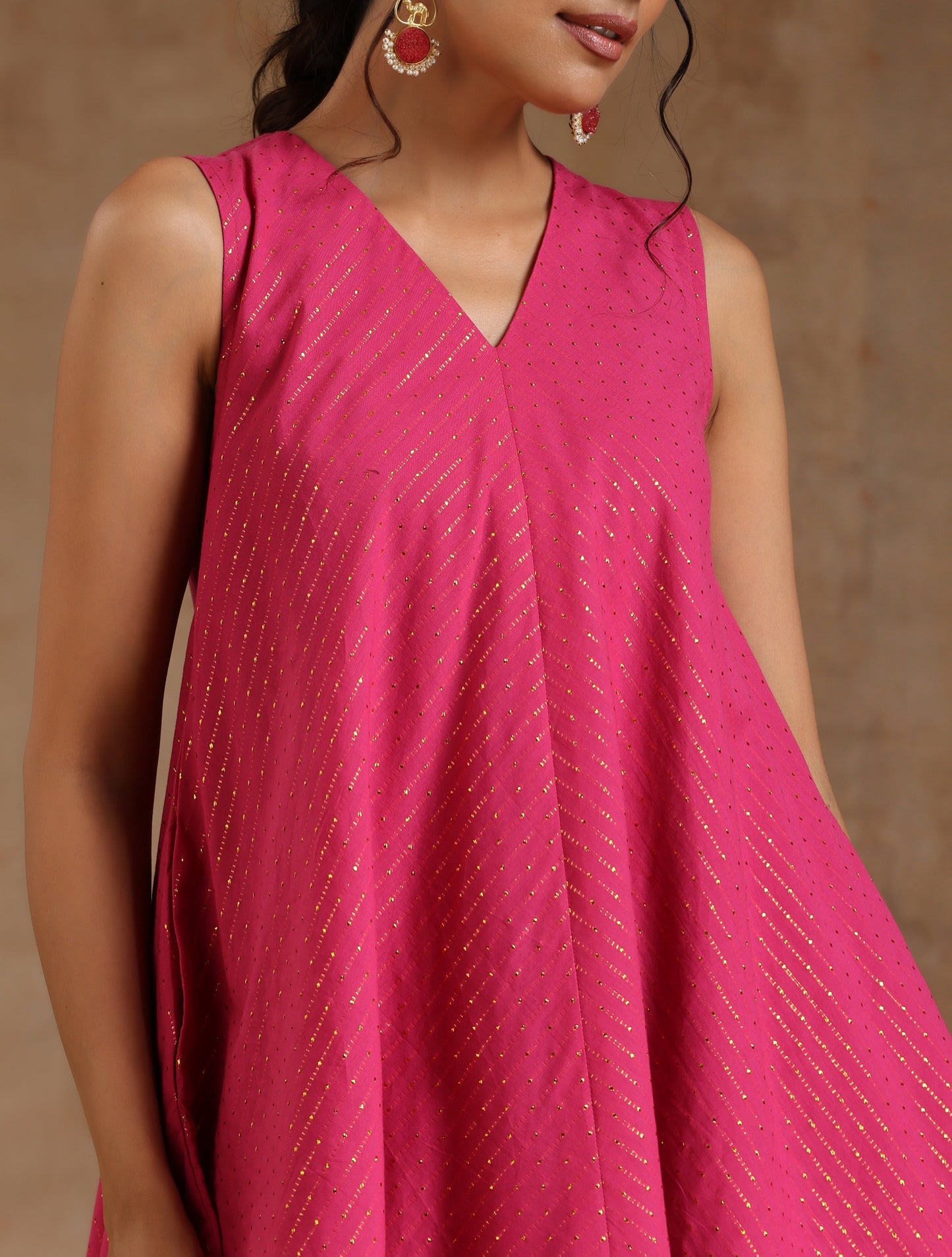 trueBrowns Pink Gold Cotton Handkerchief Co-Ord Set - Swadesiicart