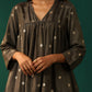 trueBrowns Grey Diamond Viscose Silk Yoke Gathered Co-ord Set - Swadesiicart