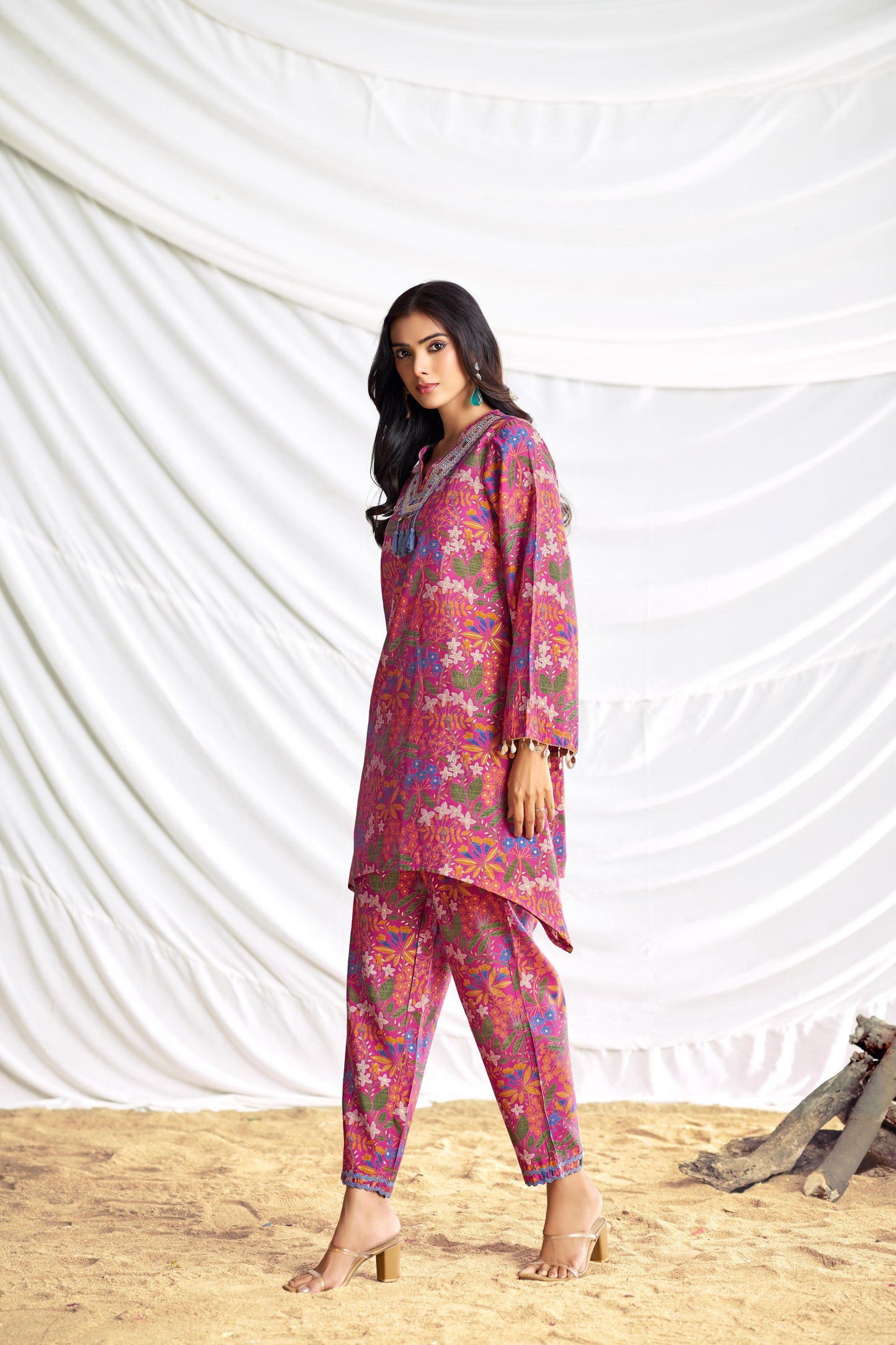 BulBul Dharvi Chanderi Fuschia Co-Ord Set - Swadesiicart