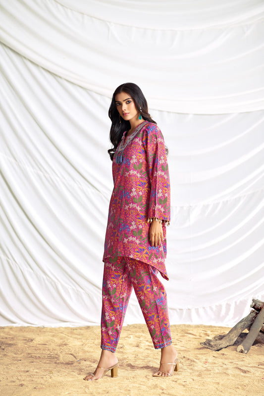 BulBul Dharvi Chanderi Fuschia Co-Ord Set - Swadesiicart