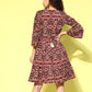 InWeave Women's Wine Pink Ikkat Print Short Dress - Swadesiicart