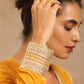 trueBrowns Mustard Velvet Lace Blouse | Swadesiicart