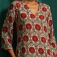 trueBrowns Ivory Red Circle Floral Muslin Silk Printed V-Neck Kurta Pant Set | Swadesiicart