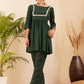 InWeave Women's Forest Green Round Neck Square Gota Work Kurta Pant Set - Swadesiicart