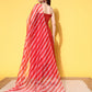 InWeave Women's Red Mirror Work Off Shoulder Kurta Set With Lehriya Dupatta - Swadesiicart