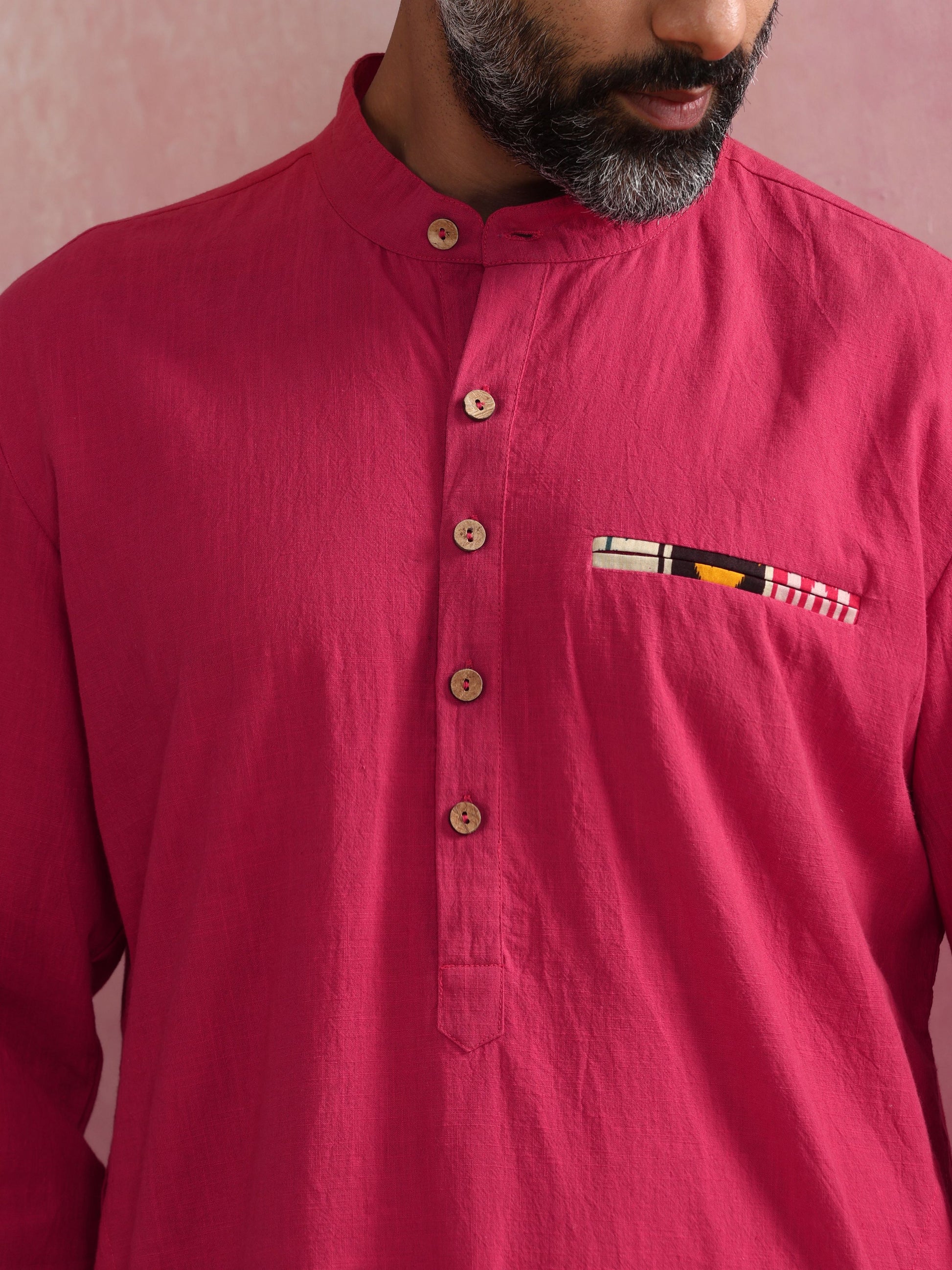 trueBrowns Men's Pink Mandarin Collar Kurta | Swadesiicart