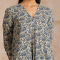 trueBrowns Blue Grey Overall Floral Block On White Print Cotton Kurta Pant Set | Swadesiicart