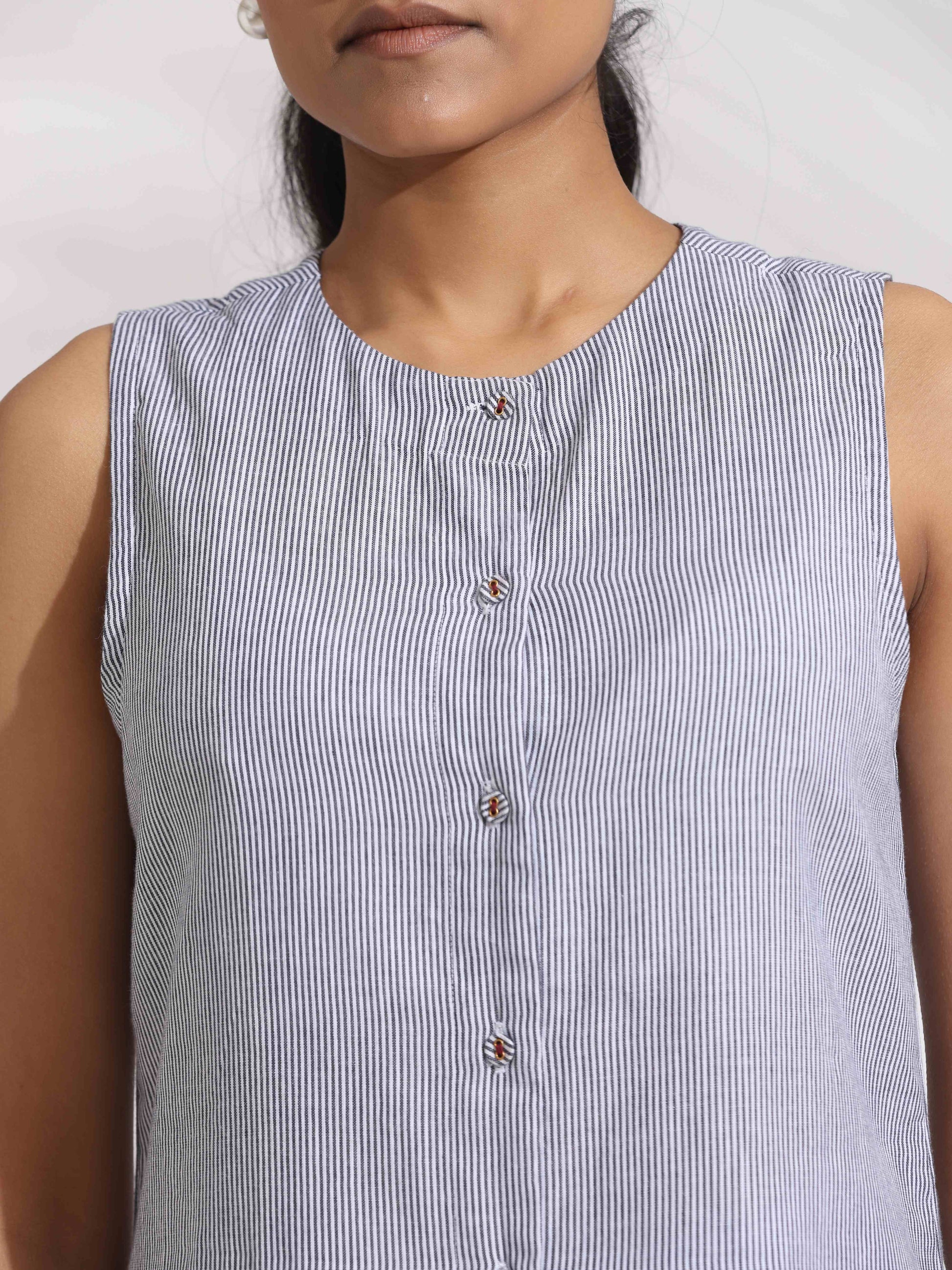 trueBrowns Grey Cotton Stripe Co-ord Set - Swadesiicart