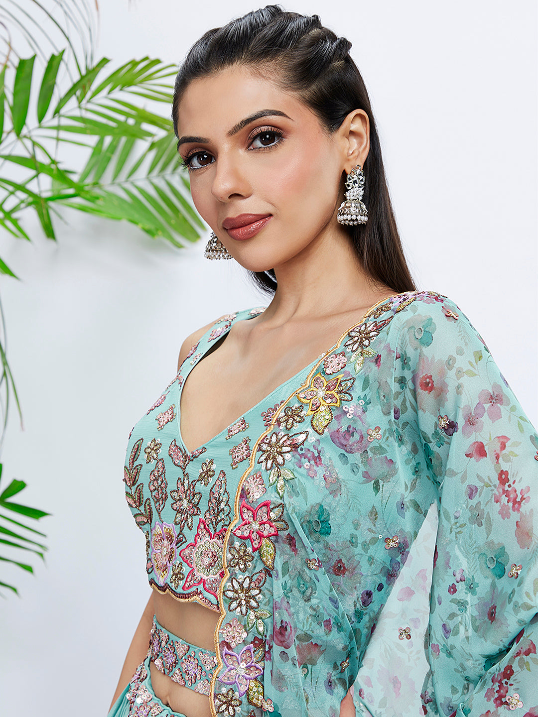 House of Panchhi Mauve Chiffon Sequins And Thread Embroidery Lehenga Choli & Dupatta | Swadesiicart