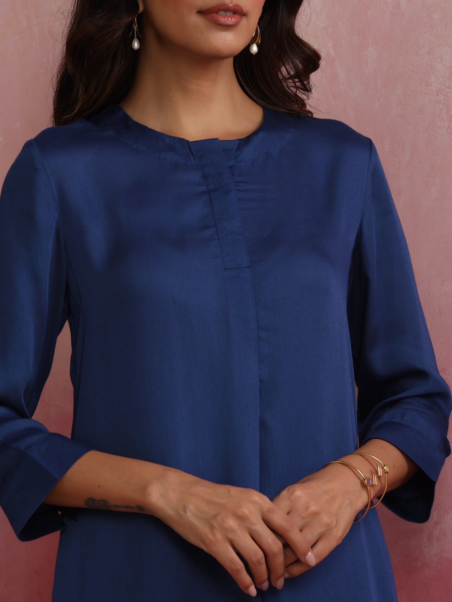 trueBrowns Blue Modal High Low Kurta Co-ord Set - Swadesiicart