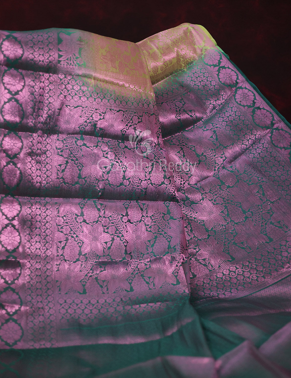 Shades of Mehendi Green Floral Design Banarasi Semi Silk Saree By Gayathri Reddy Designer Studio | Swadesiicart