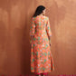 trueBrowns Orange Floral Print A-line Kurta Set | Swadesiicart