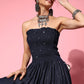 InWeave Women's Navy Blue Mirror Work Off Shoulder Kurta Set - Swadesiicart