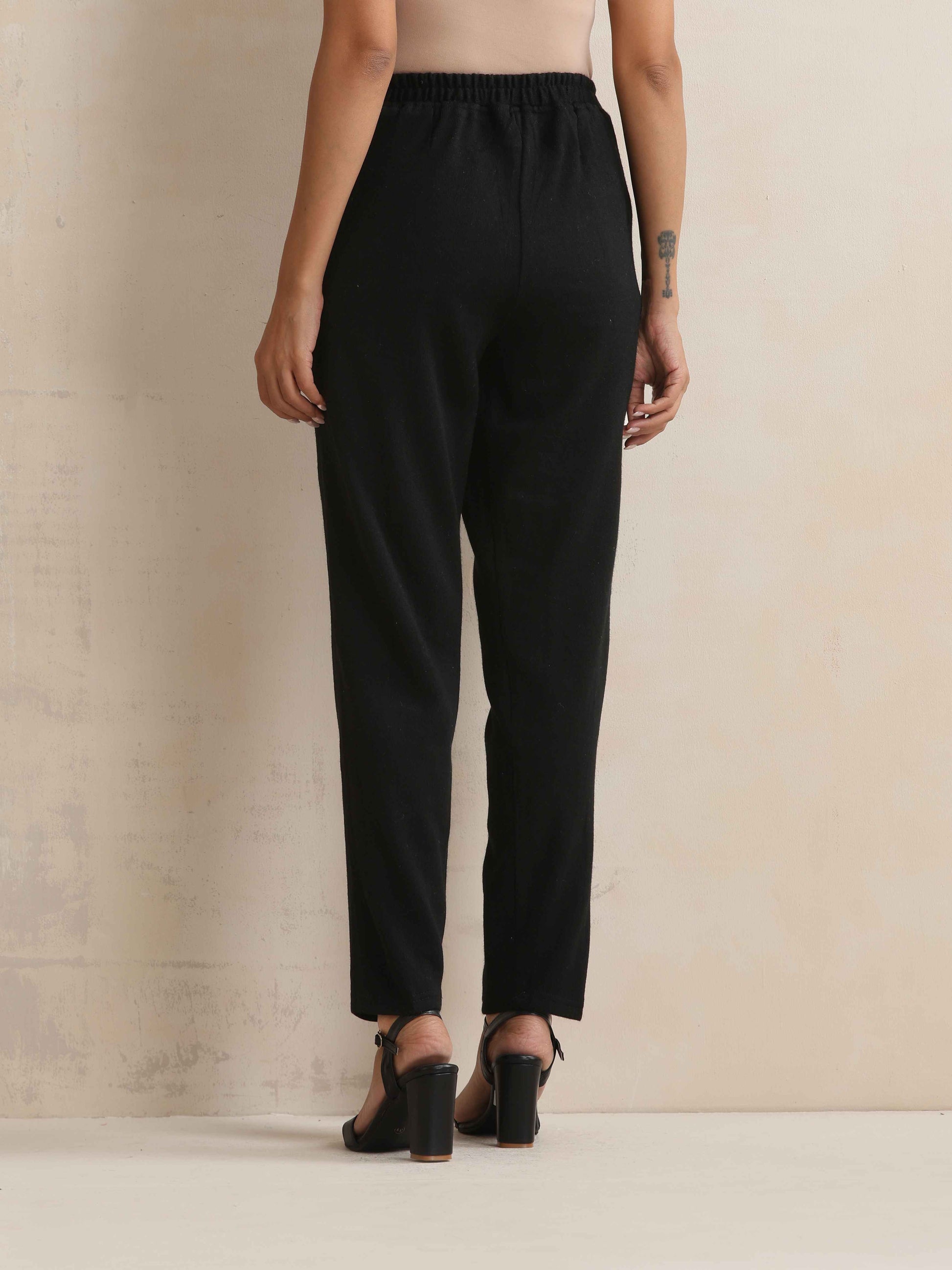 trueBrowns Black Woollen Pants | Swadesiicart