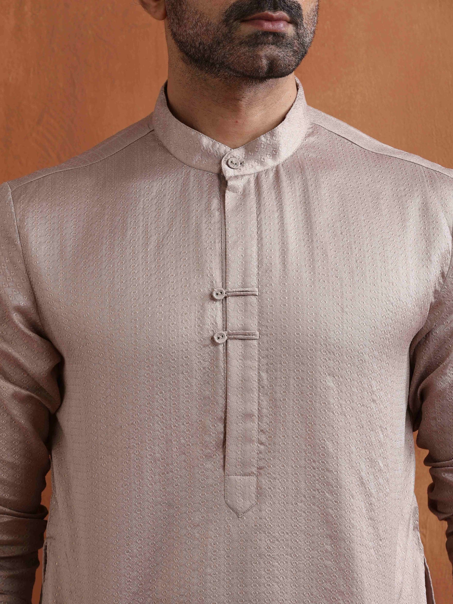 trueBrowns Men's Beige Sequin Chanderi Kurta | Swadesiicart