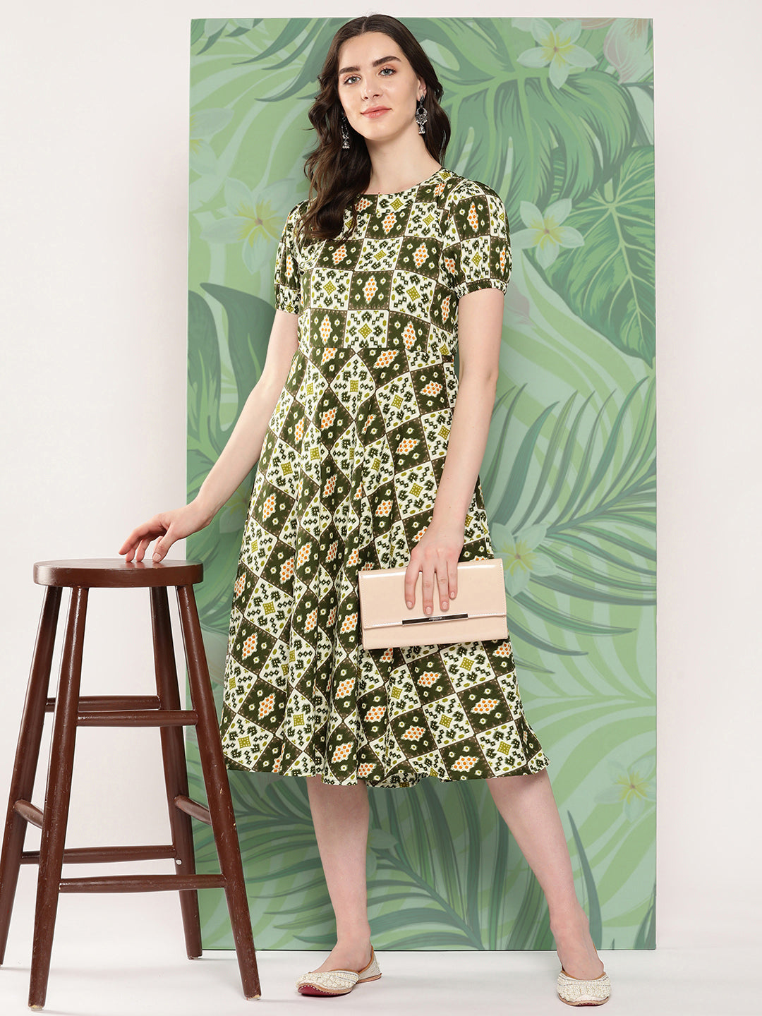InWeave Women's Dark Green Square Dress - Swadesiicart