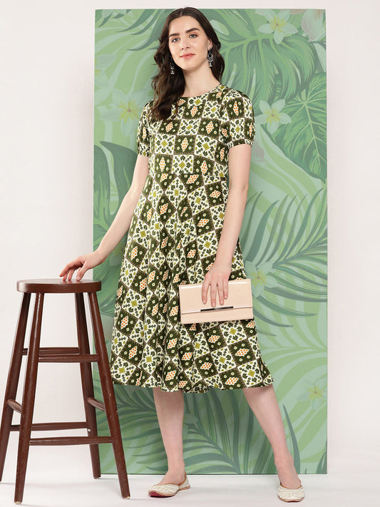 InWeave Women's Dark Green Square Dress - Swadesiicart