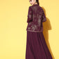 Ahalyaa Women Burgundy Top With Skirt & With Jacket | Swadesiicart