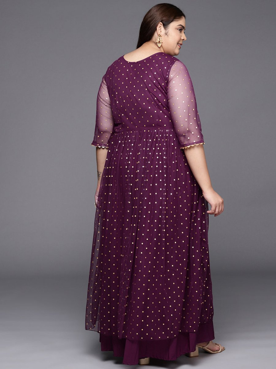 Ahalyaa Plus Size Round neck Net Maxi Ethnic Dress | Swadesiicart