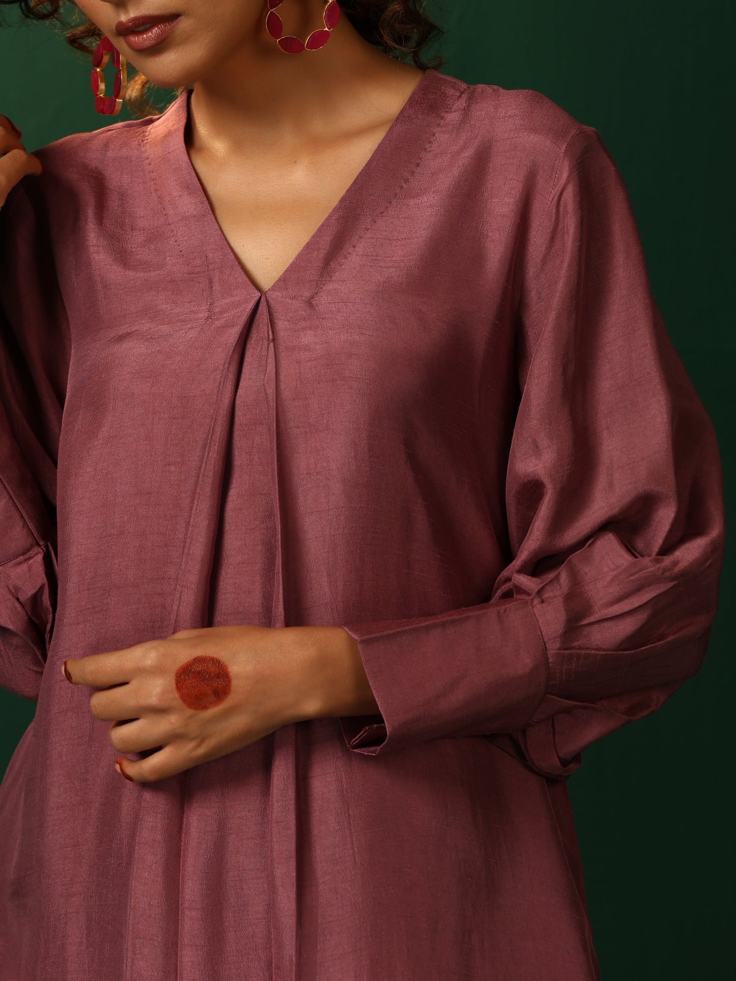 trueBrowns Light Mauve Silk Front Pleat Co-ord Set - Swadesiicart