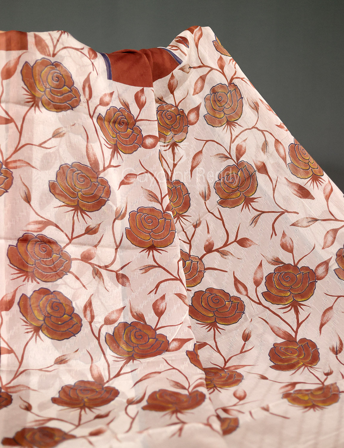 Brown With Off White Colour Leheriya Georgette Saree By Gayathri Reddy Designer Studio | Swadesiicart