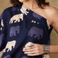 InWeave Women's Blue Elephant Print Oneshoulder Top - Swadesiicart