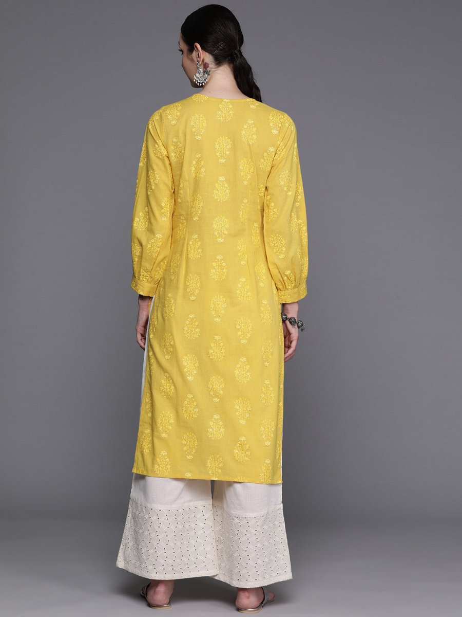 Ahalyaa Ethnic Motifs Printed Puff Sleeves Gotta Patti Kurta | Swadesiicart