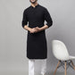 Even Apparels Black Pure Cotton Kurta With Band Collar | Swadesiicart