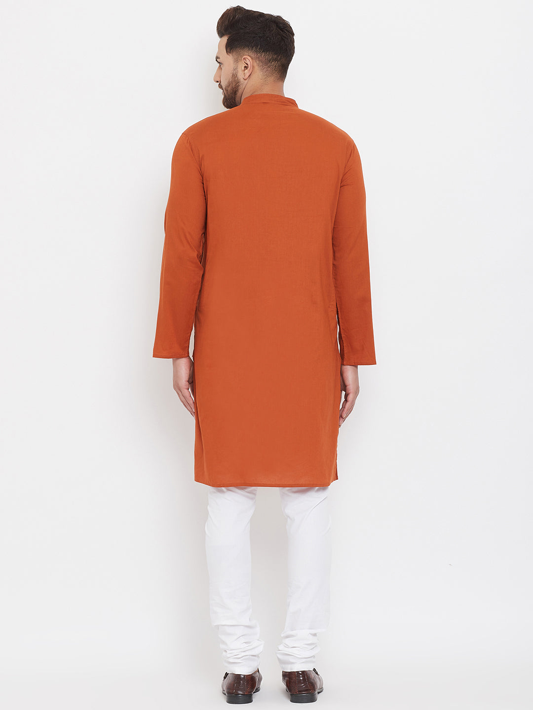 Even Apparels Rust Pure Cotton Kurta With Band Collar | Swadesiicart