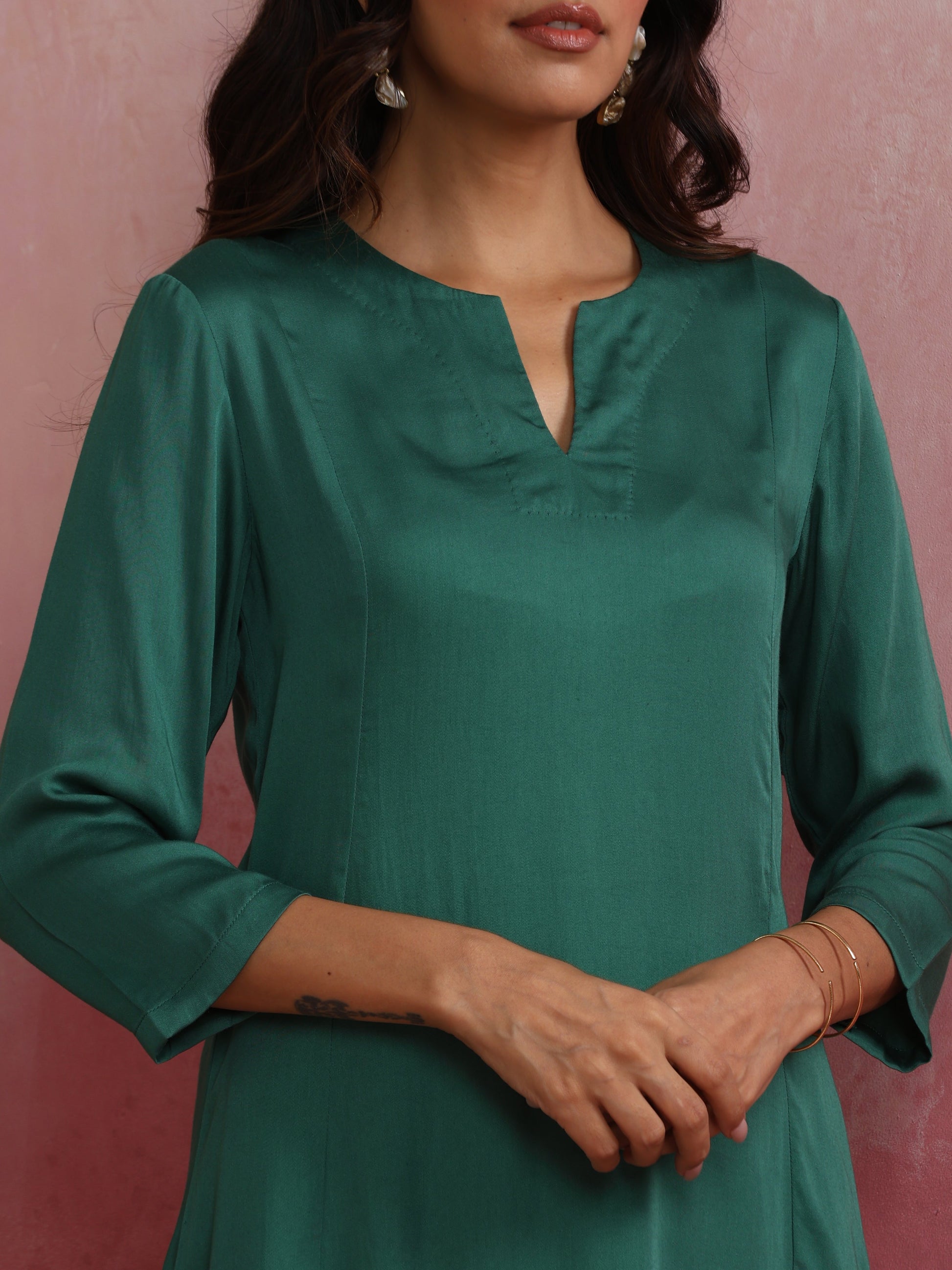 trueBrowns Green Straight Kurta Co-ord Set - Swadesiicart