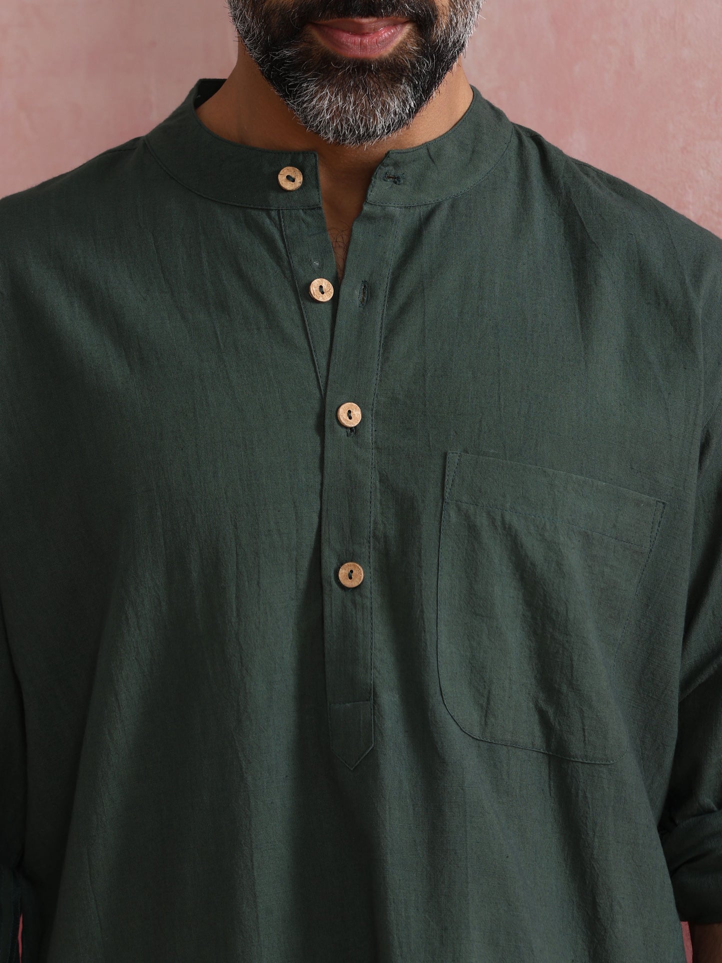trueBrowns Men's Green Cotton Mandarin Collar Kurta Co-ord set - Swadesiicart
