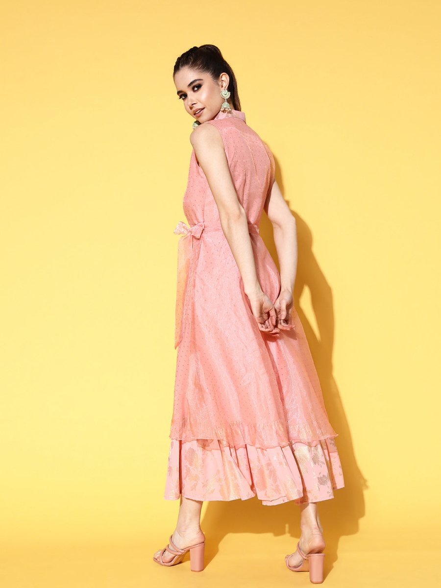 Ahalyaa Belted Tiered Empire Ethnic Dress | Swadesiicart