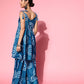 InWeave Women's Blue Bandhani Motif Shoulder Tie Up Kurta Set - Swadesiicart
