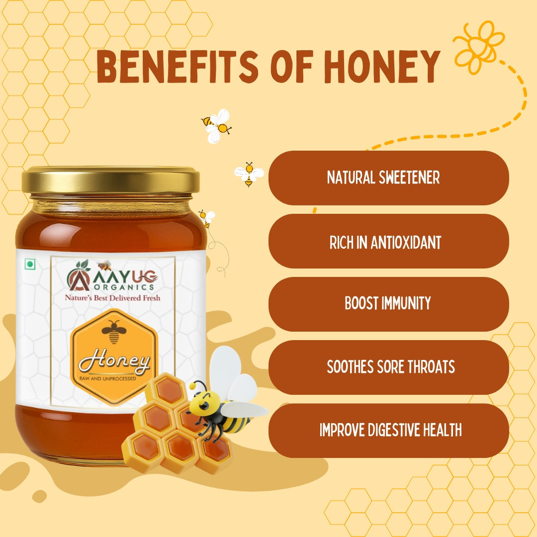 Aayug Organics Organic and Raw Honey, 100% Natural and Ayurvedic, Rich in Vitamins and Minerals - Swadesiicart