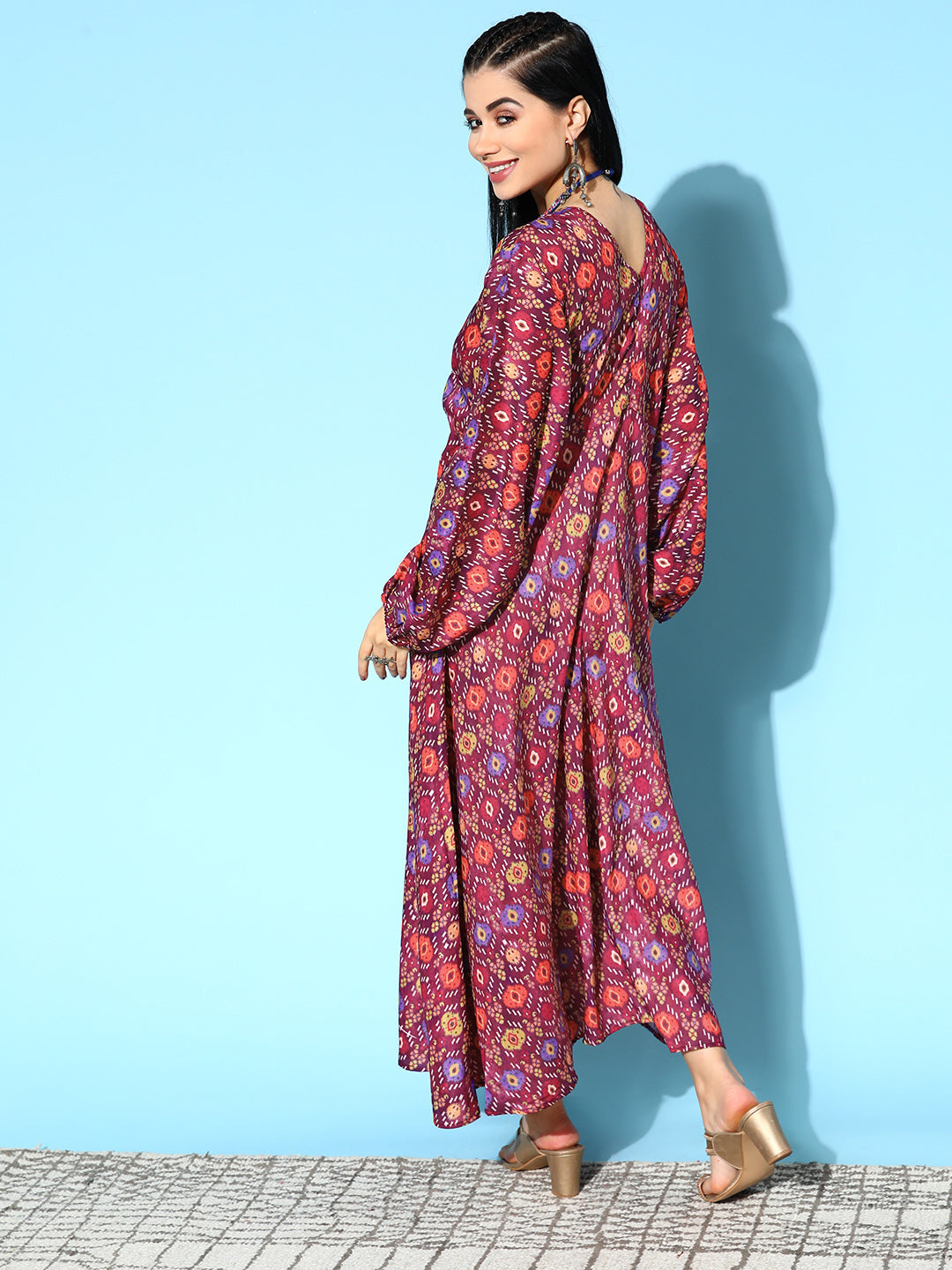 InWeave Women's Wine Edgy Print Dress - Swadesiicart