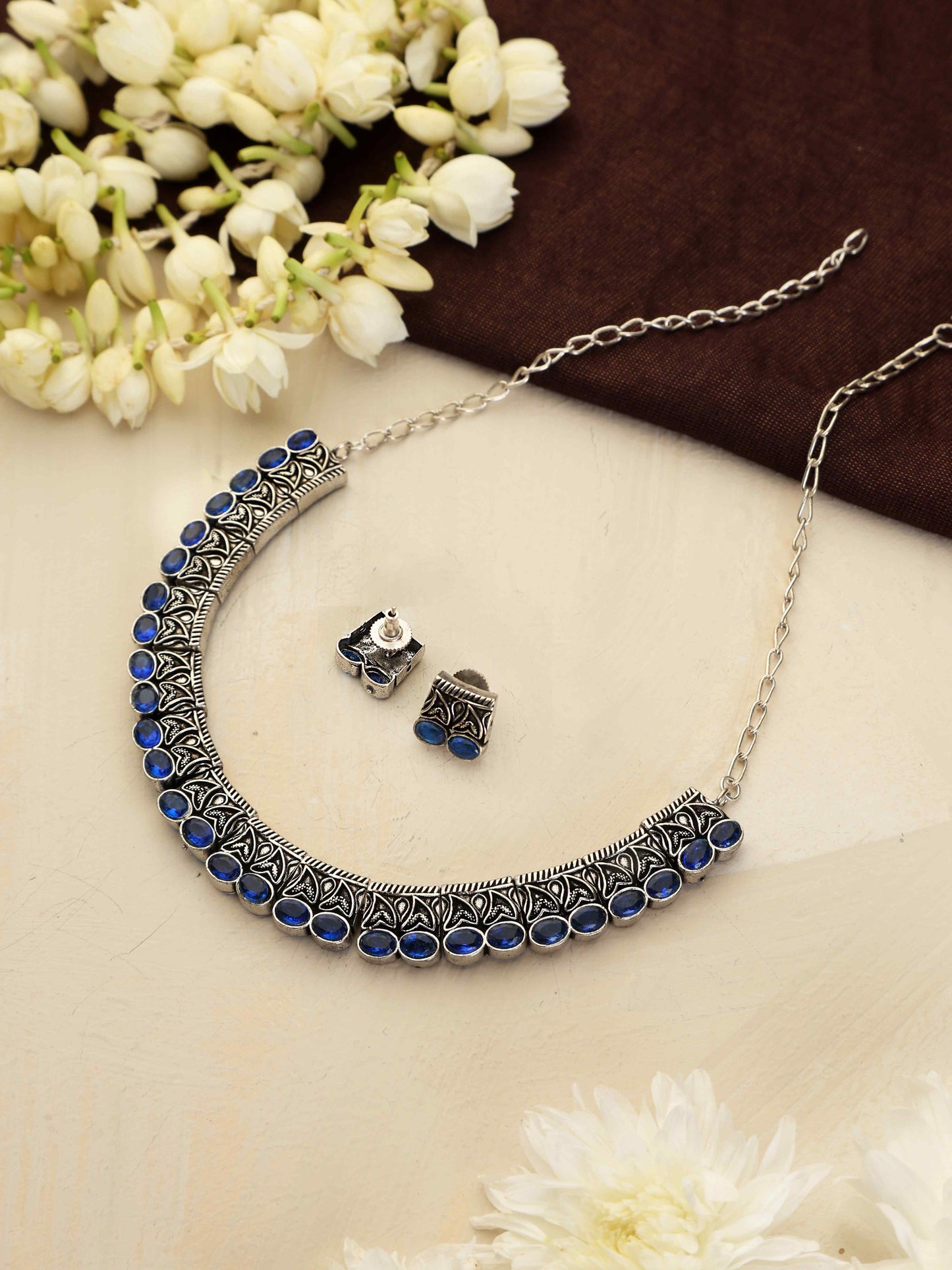 trueBrowns Silver Tone Beaded Necklace Set - Swadesiicart