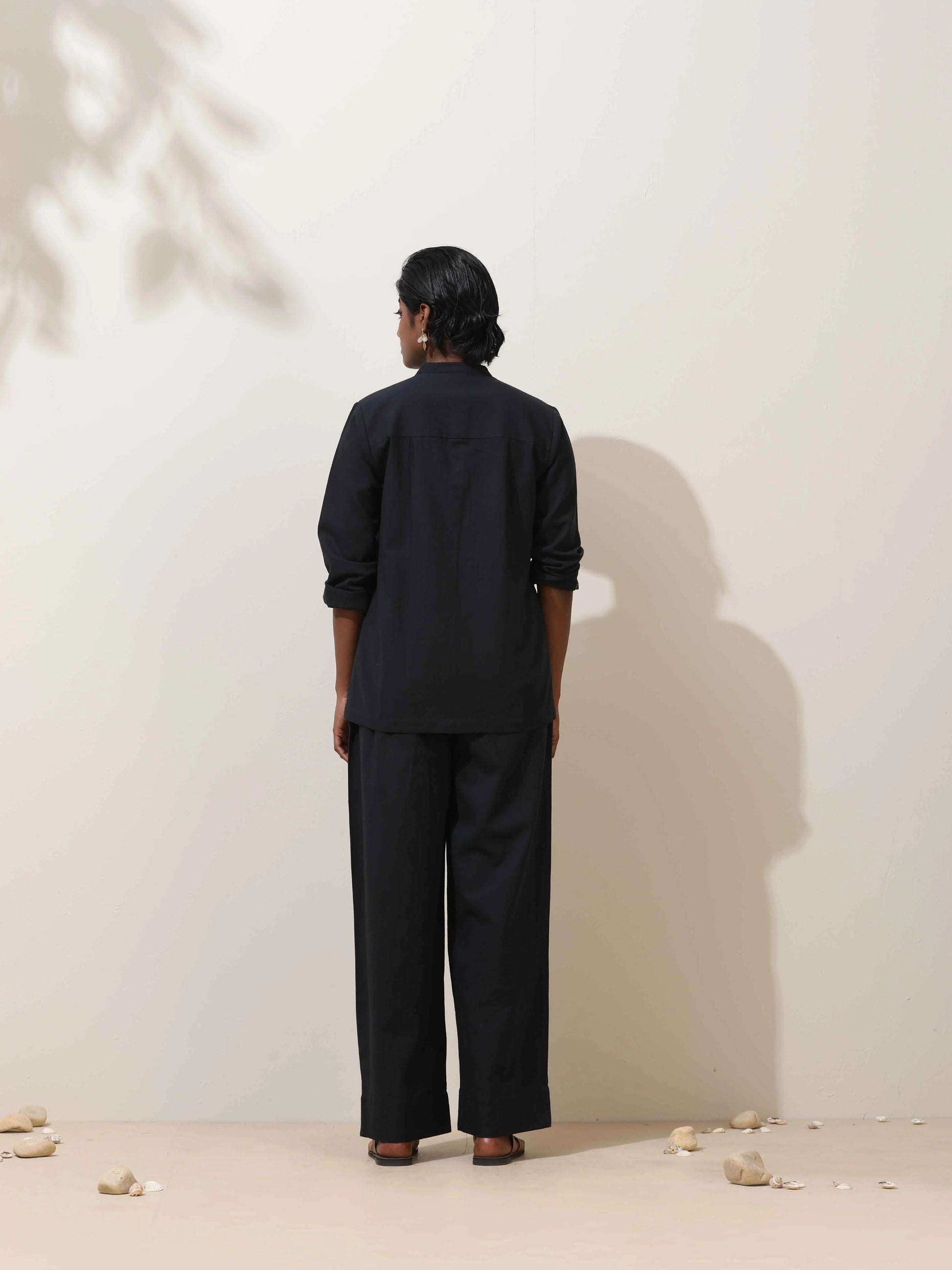 trueBrowns Black Cotton Linen Co-Ord Set - Swadesiicart