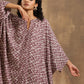 trueBrowns Dark Mauve Zig Zag Printed Silk Kaftan Co-Ord Set - Swadesiicart
