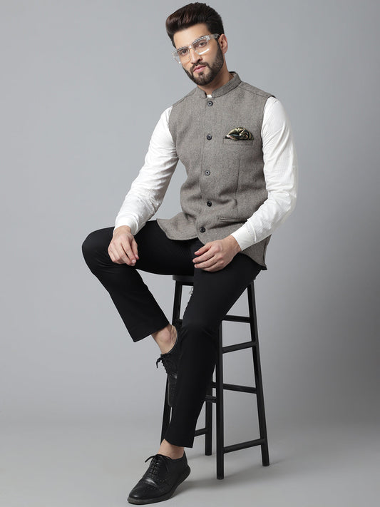 Even Apparels Men's Cream Pure Wool Nehru Jacket | Swadesiicart