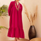 InWeave Women's Fuchsia Velvet Manderia V Neck Flared Dress - Swadesiicart