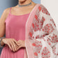 InWeave Women's Light Pink Ray Strappy Set With Red Big Floral Cotton Dupatta - Swadesiicart