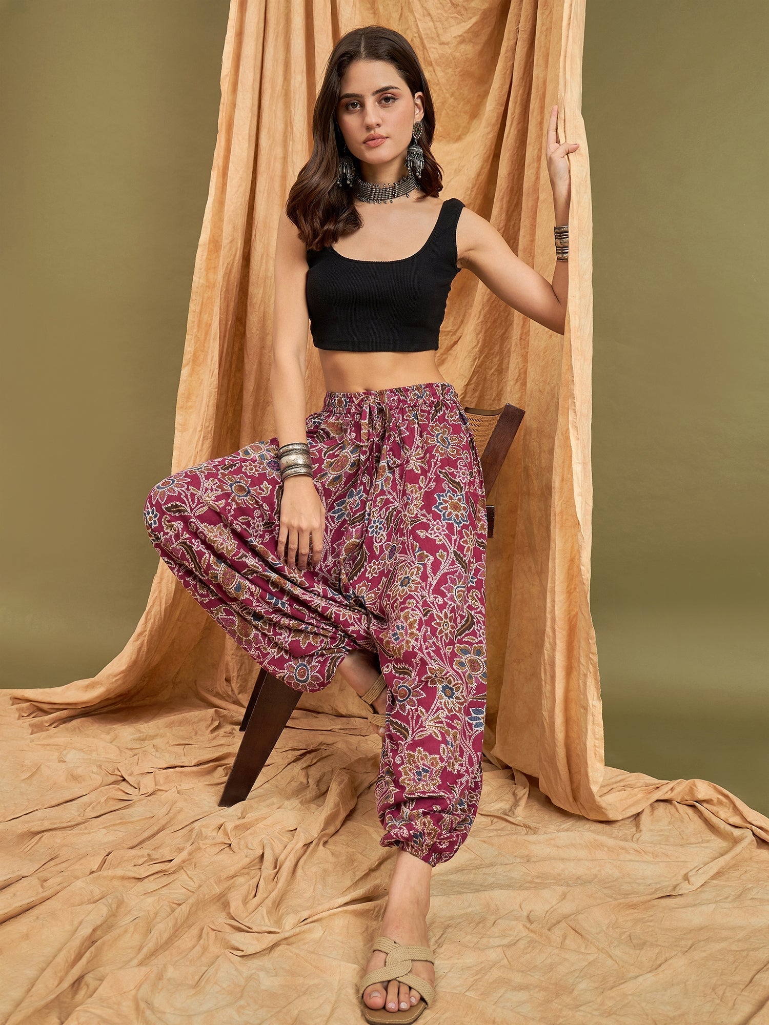 InWeave Burgundy Big Jaal Harem Pant - Swadesiicart