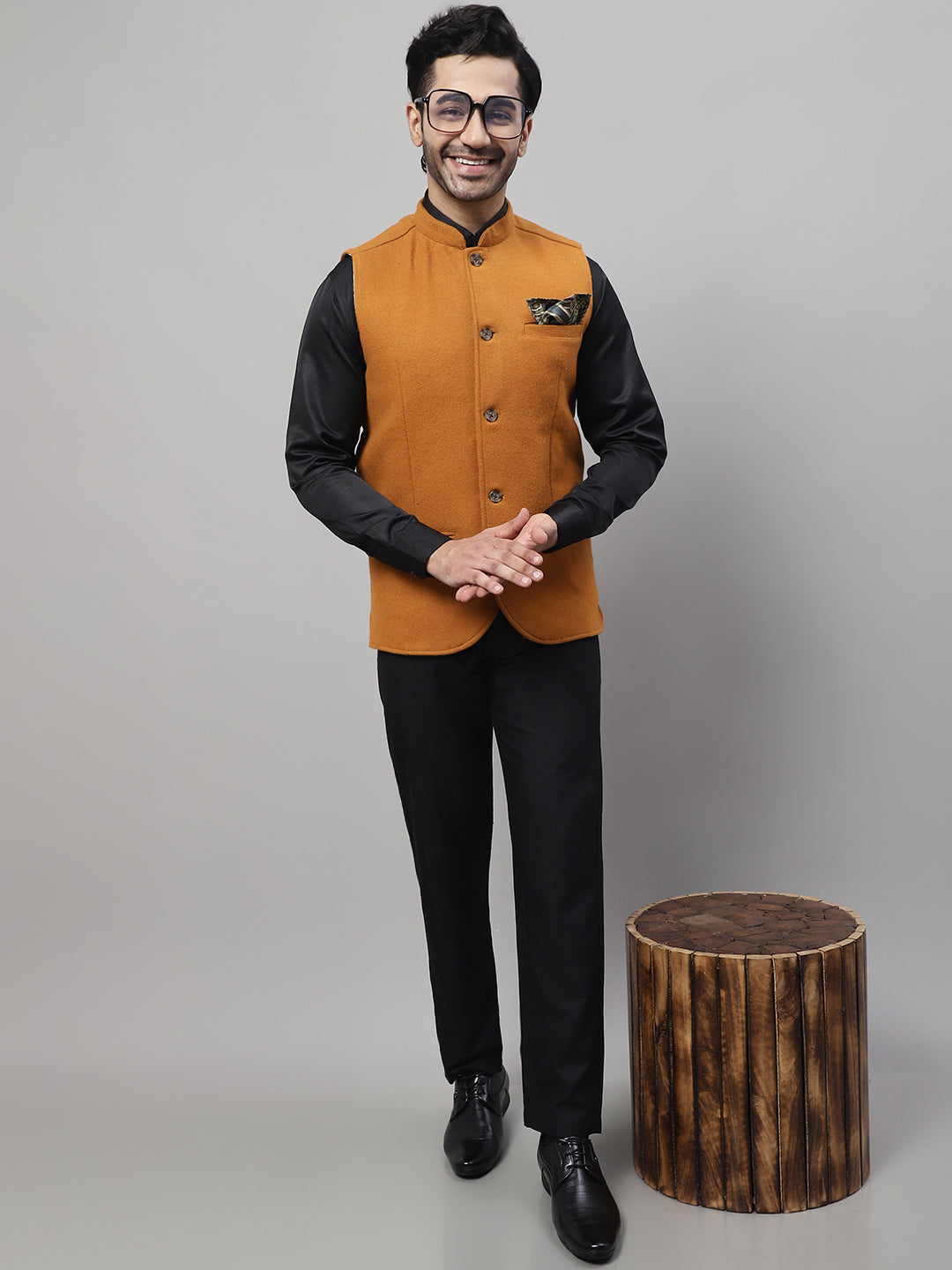 Even Apparels Men's Orange Pure Wool Nehru Jacket | Swadesiicart