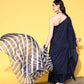 InWeave Women's Navy Mirror Work One Shoulder Kurta Set With Dupatta - Swadesiicart