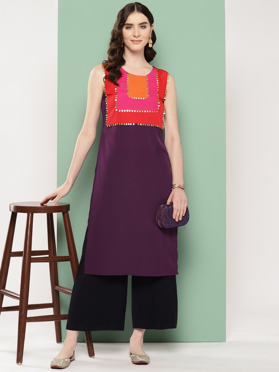 Ahalyaa Women Yoke Design Sequinned Crepe Kurta | Swadesiicart