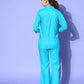 InWeave Women's Aqua Blue Coord Set With Solid Peach Crop Top - Swadesiicart
